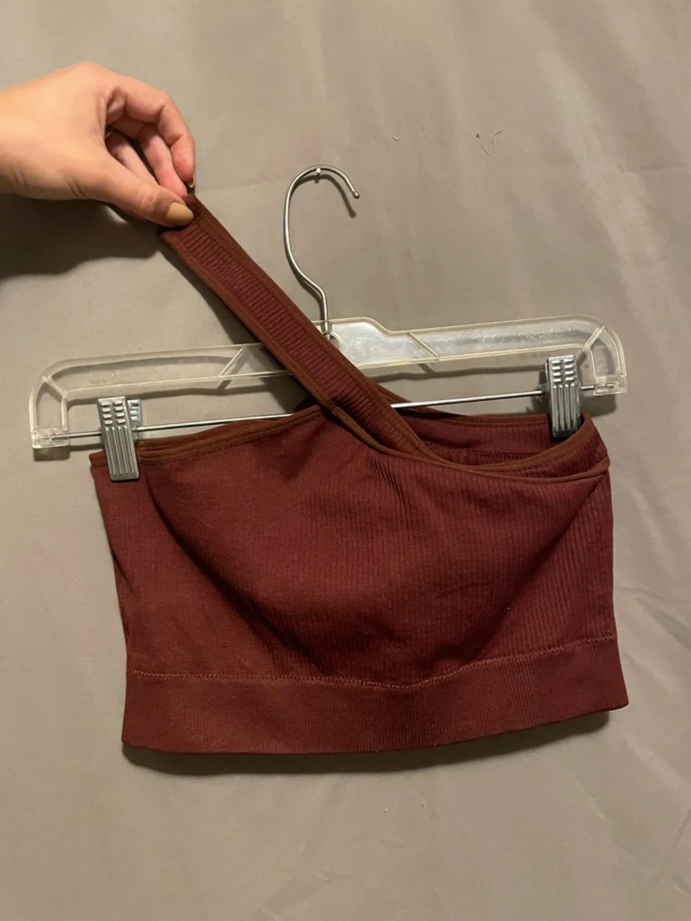 One-Shoulder Ribbed Tube Top - Brick Red - Picture 5 of 6